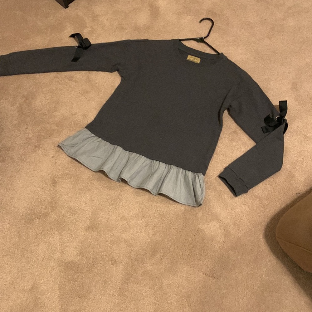 Heather Gray Sweatshirt with Striped Skirt and Bows by Roebuck & Co. Heritage